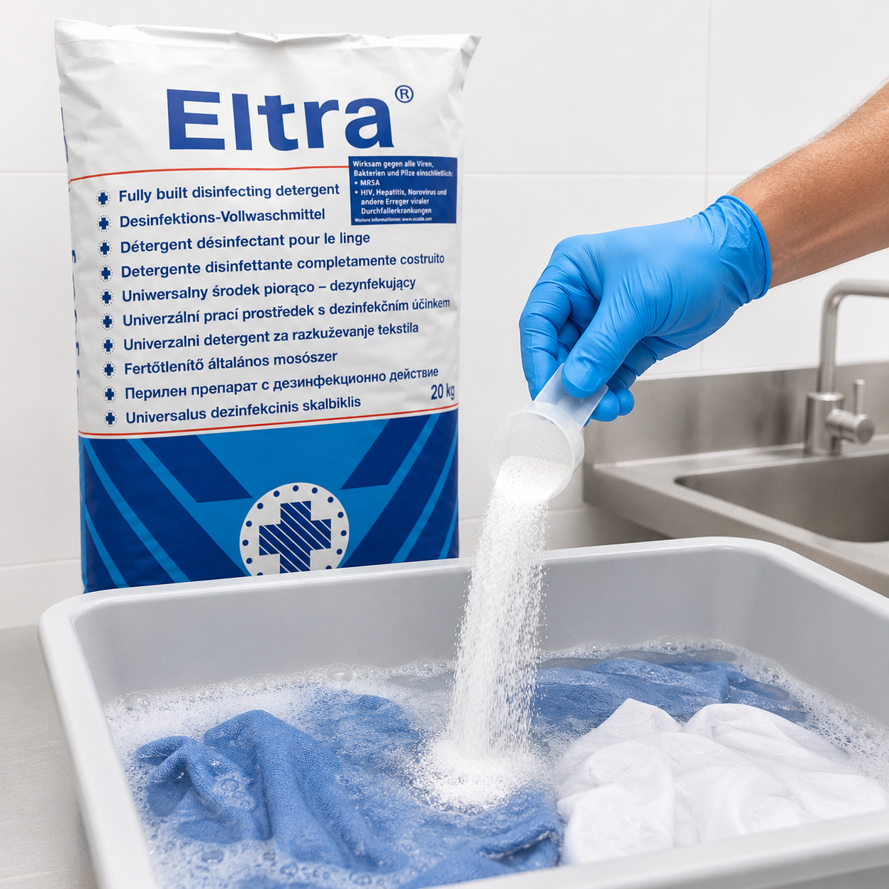Ecolab Eltra 20 kg Desinfektions-Vollwaschmittel Waschpulver Hygiene Waschmittel