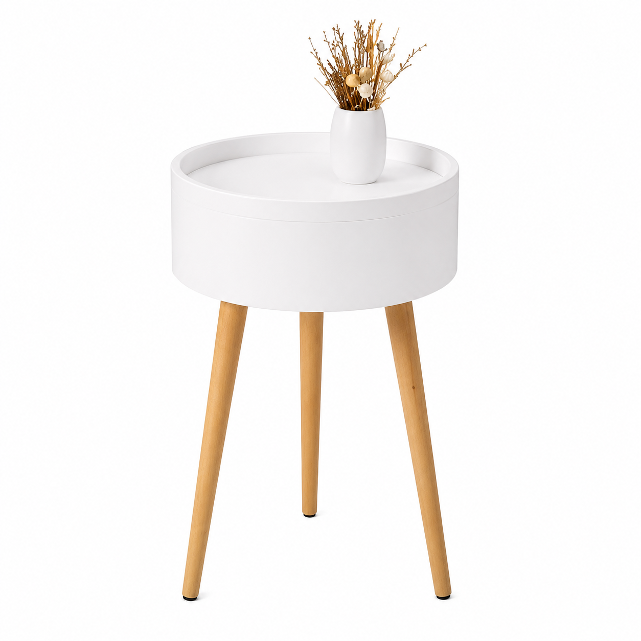 HOME CREATION Beistelltisch mit Stauraum Ø 38 cm Couchtisch Nachttisch Schwarz/Weiß