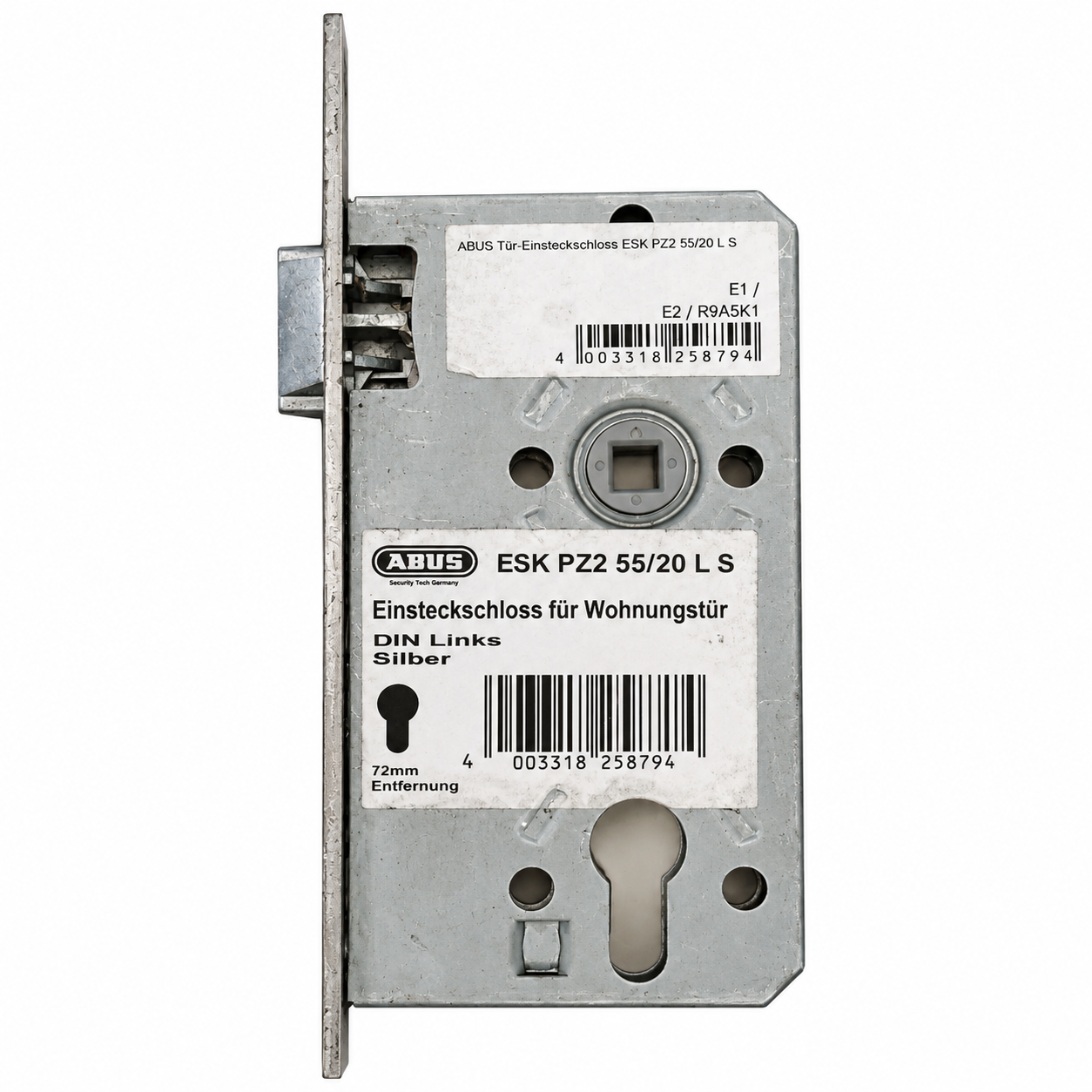 ABUS ESK PZ2 55/20 L S Einsteckschloss Wohnungstür DIN Links 72 mm