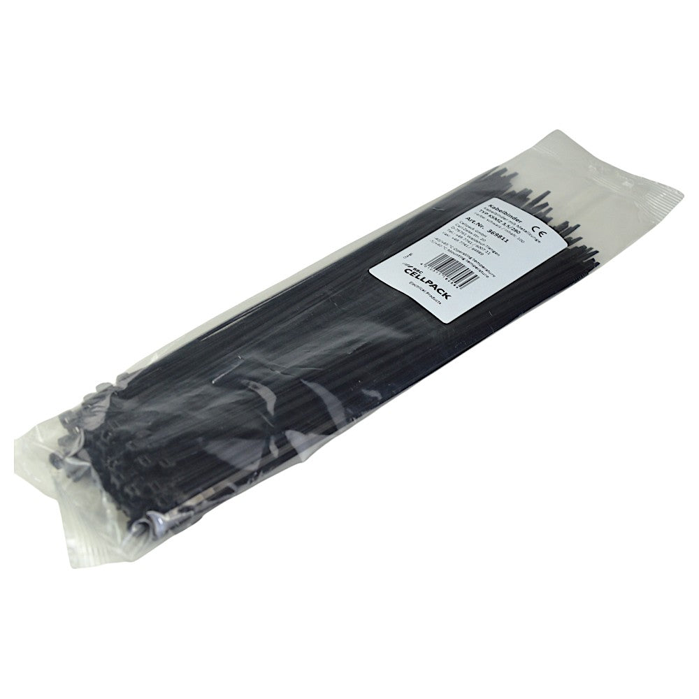 Cellpack Kabelbinder mit Metallzunge 3,5x280 mm KSMZ VPE 100 stk, schwarz