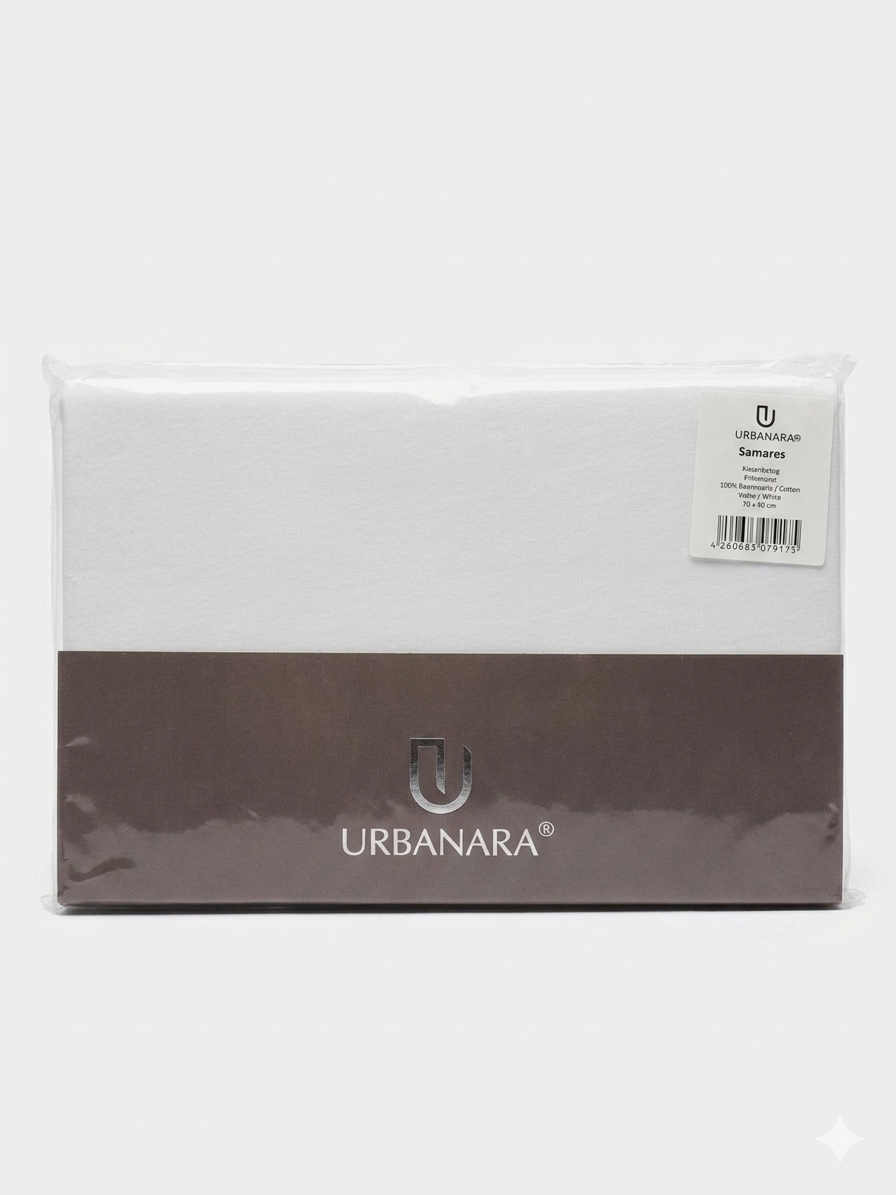 URBANARA Samares Kissenbezug 70 x 90 cm 100 % Baumwolle Weiß Hochwertiger Kopfkissenbezug