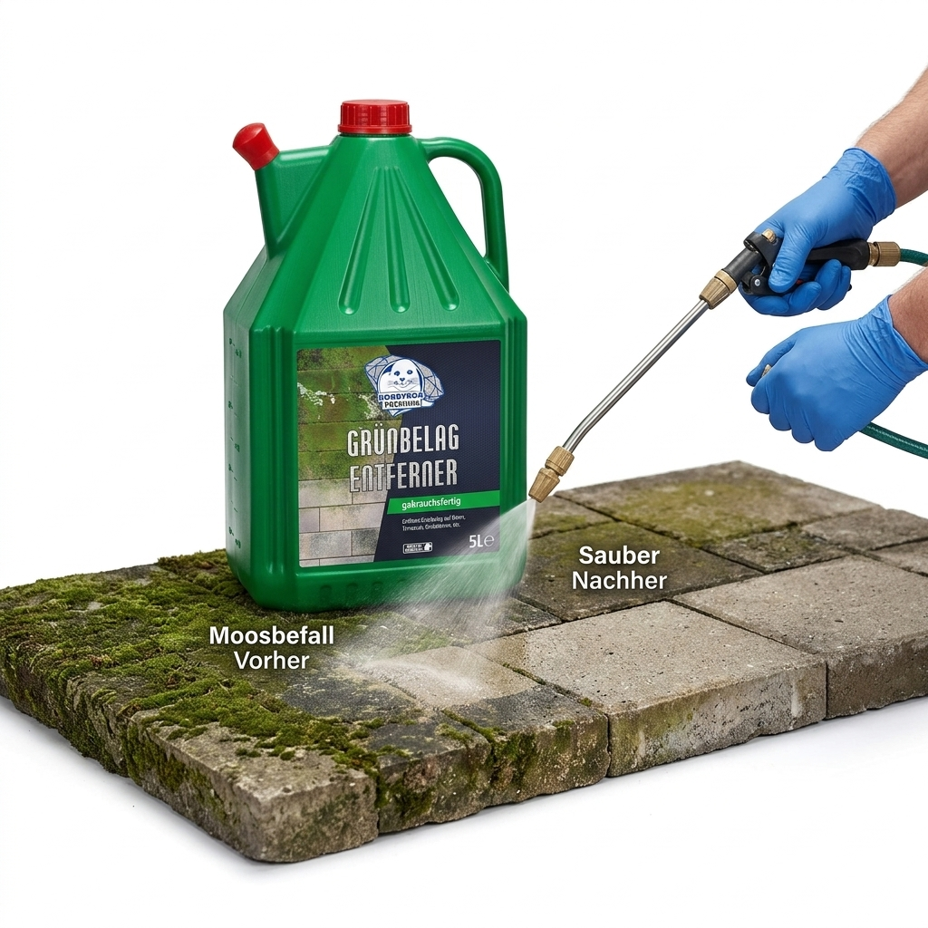 ROBBYROB Premium Grünbelagentferner 5L Gebrauchsfertig gegen Algen, Moos & Flechten Für Terrasse Balkon Gehwege, Beton & Naturstein