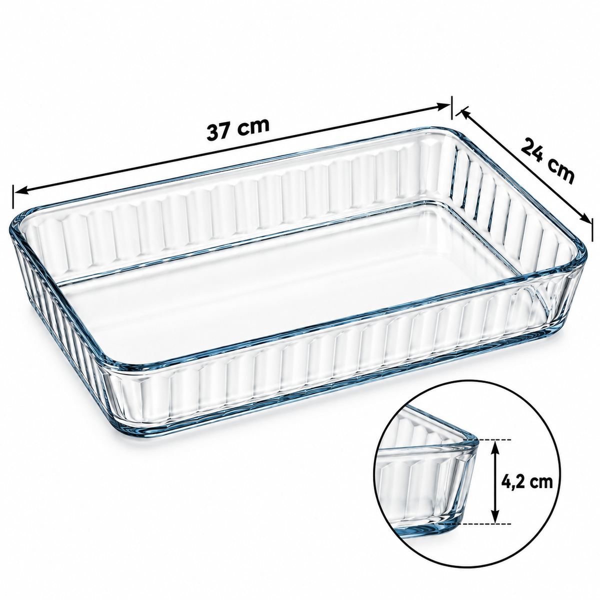 Rechteckige Glas Auflaufform 37x24 cm Backform Ofenform Lasagneform