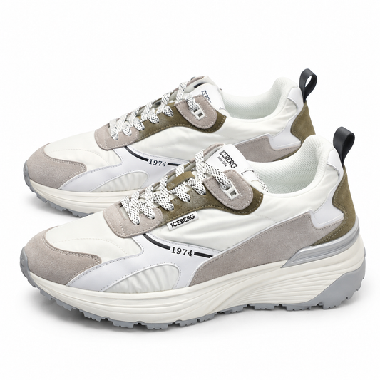 ICEBERG Herren Sneaker Chunky Schuhe Weiß Grau Olive
