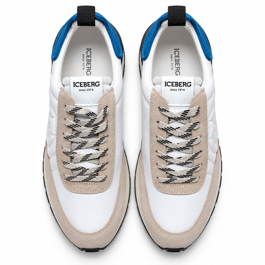 ICEBERG Herren Sneaker Gr. 42 Weiß Beige Blau Designer Schuhe Retro