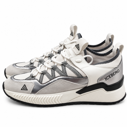 ICEBERG Herren Sneaker Gr. 42 Weiß Grau Silber Designer Schuhe Chunky