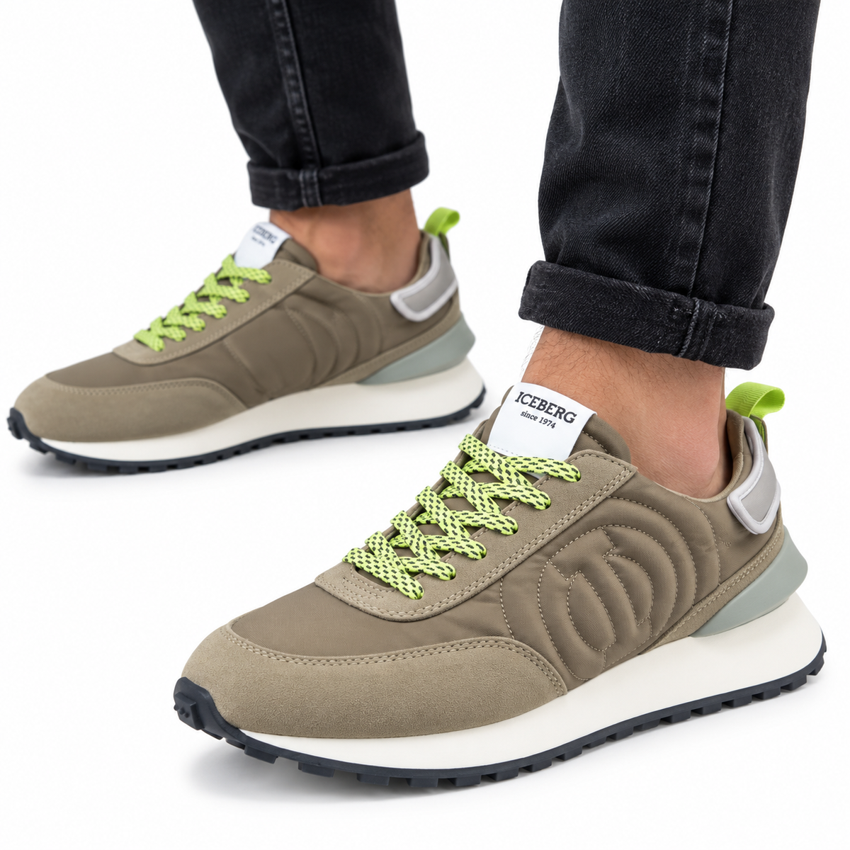 ICEBERG Herren Sneaker Khaki Grau Grün Freizeitschuhe Sportschuhe