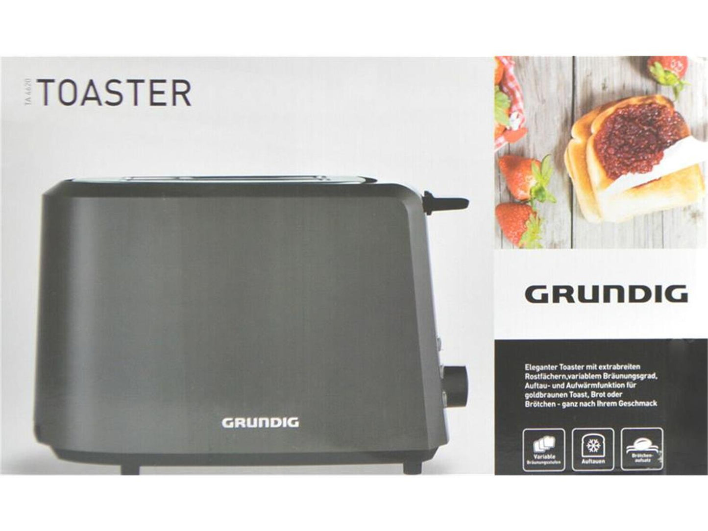 Grundig TA4620 Toaster, 850 W, 7 Bräununggradeinstellung, Stopptaste B++