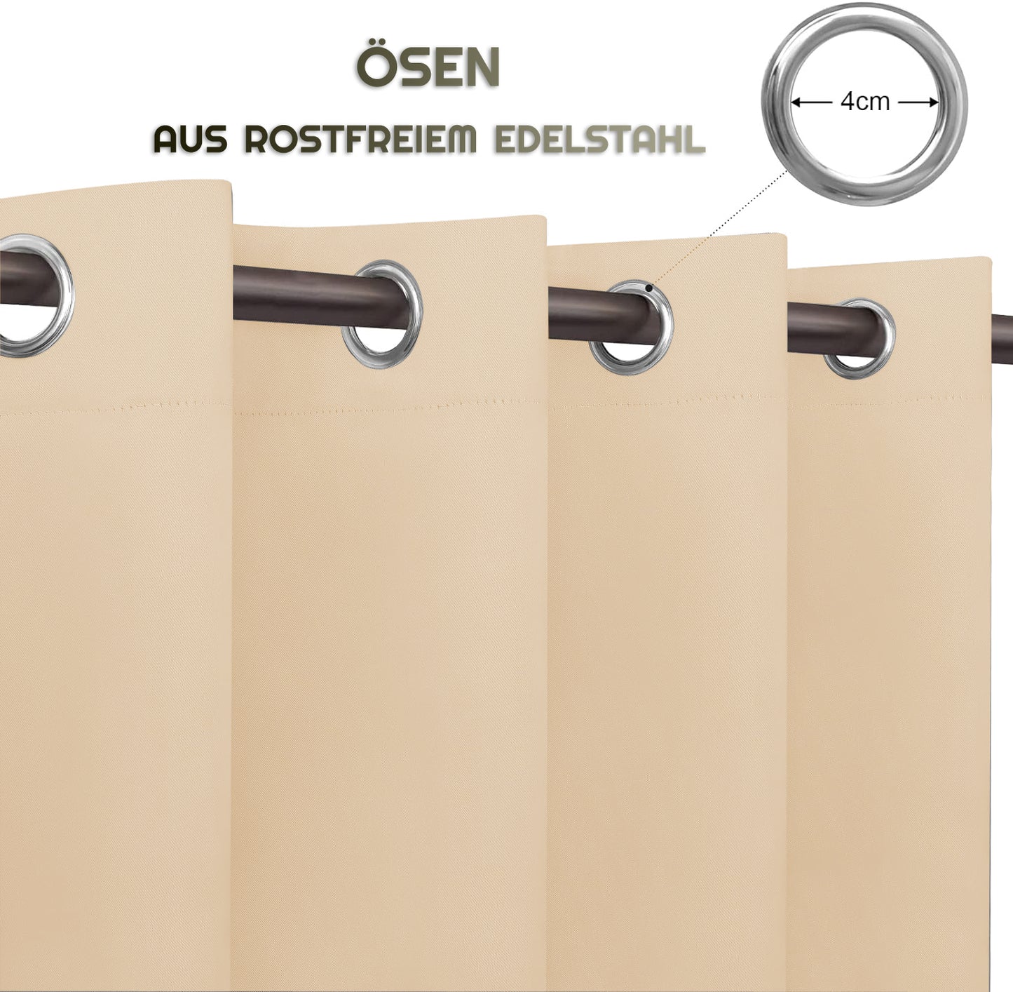 Outdoor Vorhang Wettergeschützt, BEIGE XXL BxH 213x244cm mit Ösen (Oben & Unten),