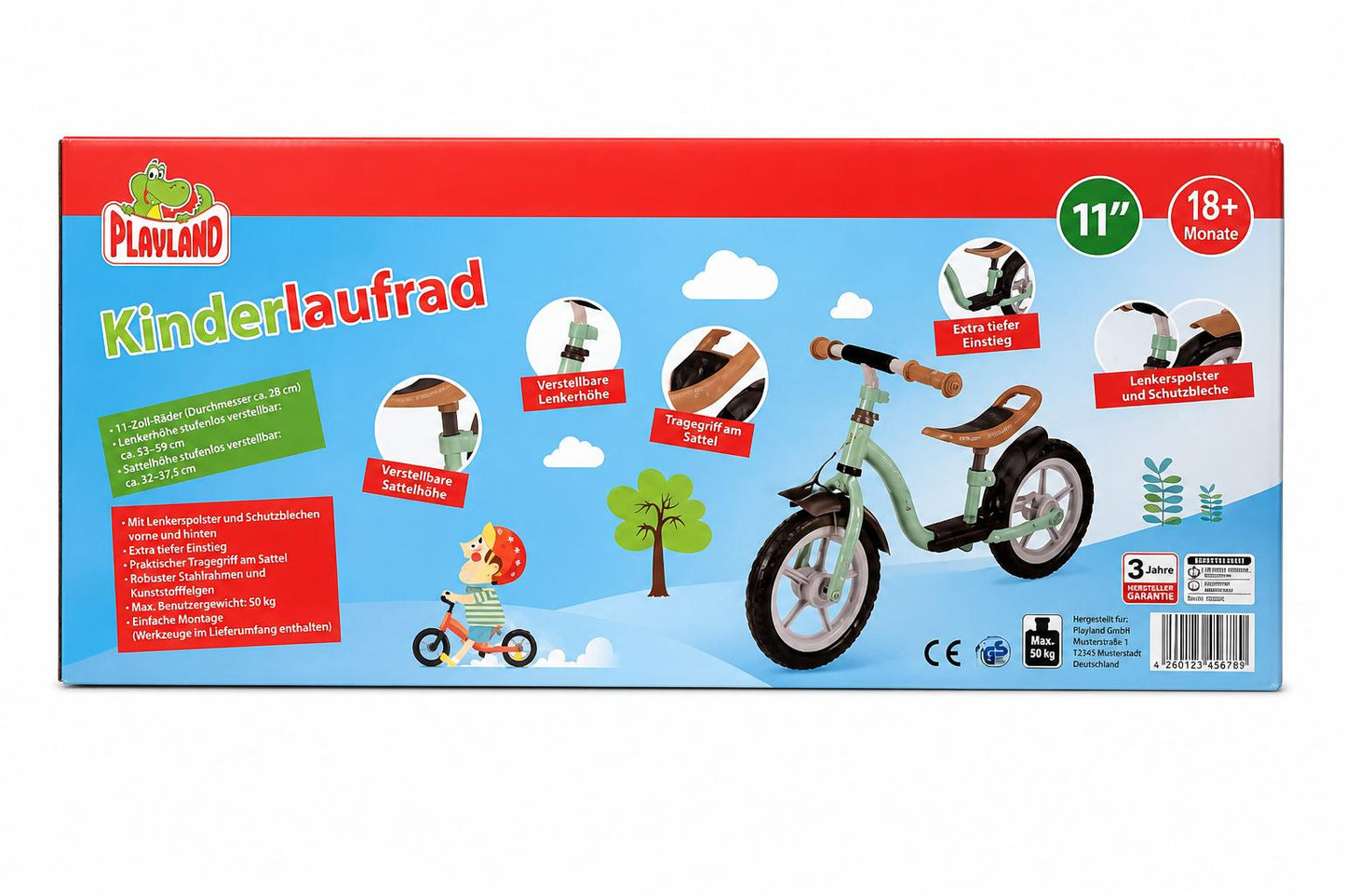 Laufrad Kinderlaufrad mit Stahlrahmen Kinderlaufrad 11“ Rosa Rad Playland Neu