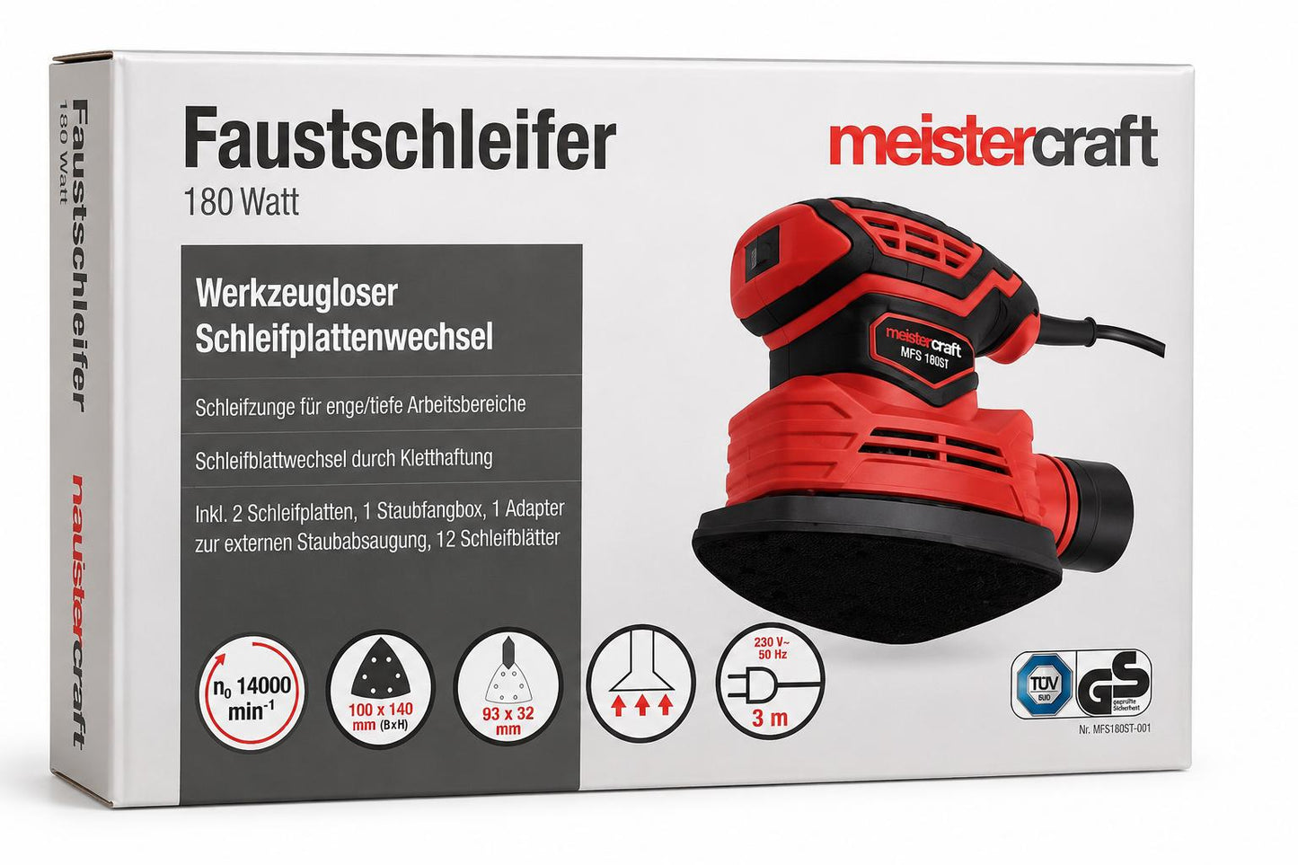 Faustschleifer Schleifmaschine 12 Schleifblätter 2 Schleifplatten MEISTER CRAFT