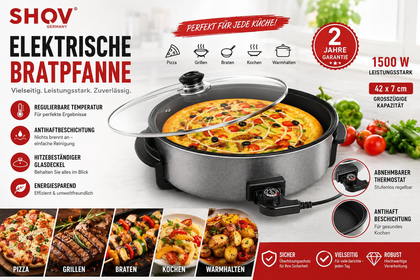 Küchenkleingeräte SHOV MG-407 Elektrische Pizza Elektrische Pfanne