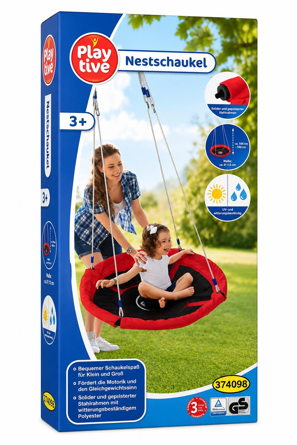 Nestschaukel Kinder bis 150 kg Belastbarkeit Ø110cm mit 4 Seilen PlayTive