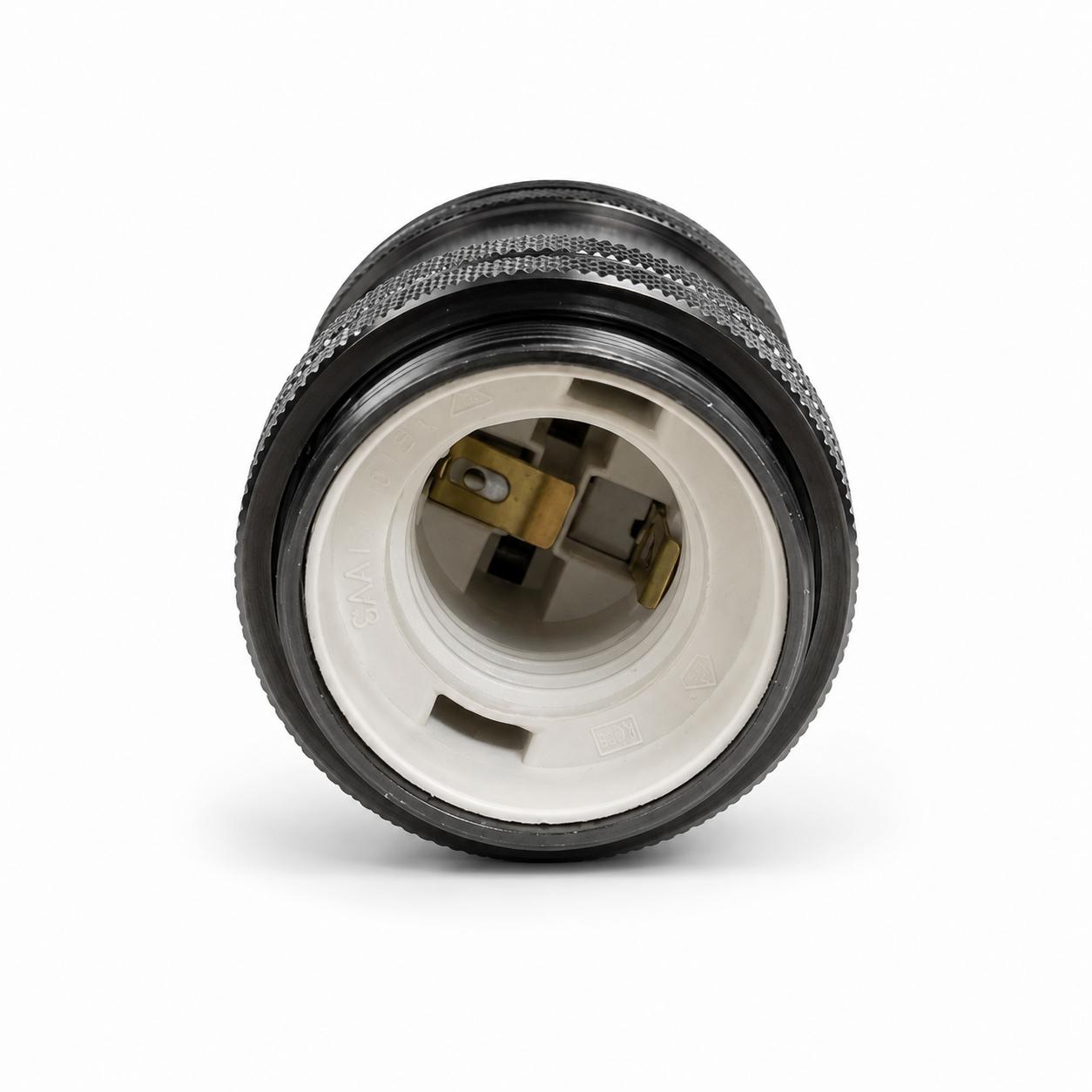 Kopp Retro/Vintage Metall-Fassung, E27, Höhe 75 mm, Durchmesser 40 mm, Farbe schwarz/chrom, Lampenfassung im Retro-Style, Vintage-Look, 212620045