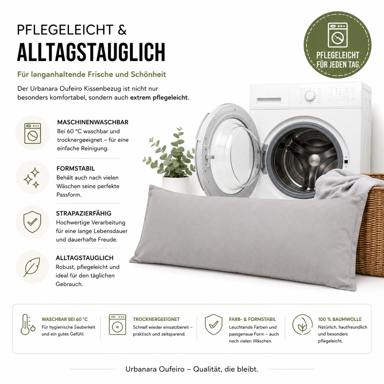 Urbanara Oufeiro Kissenbezug Hellgrau 100% Baumwolle Kopfkissenbezug 40 x 140 cm