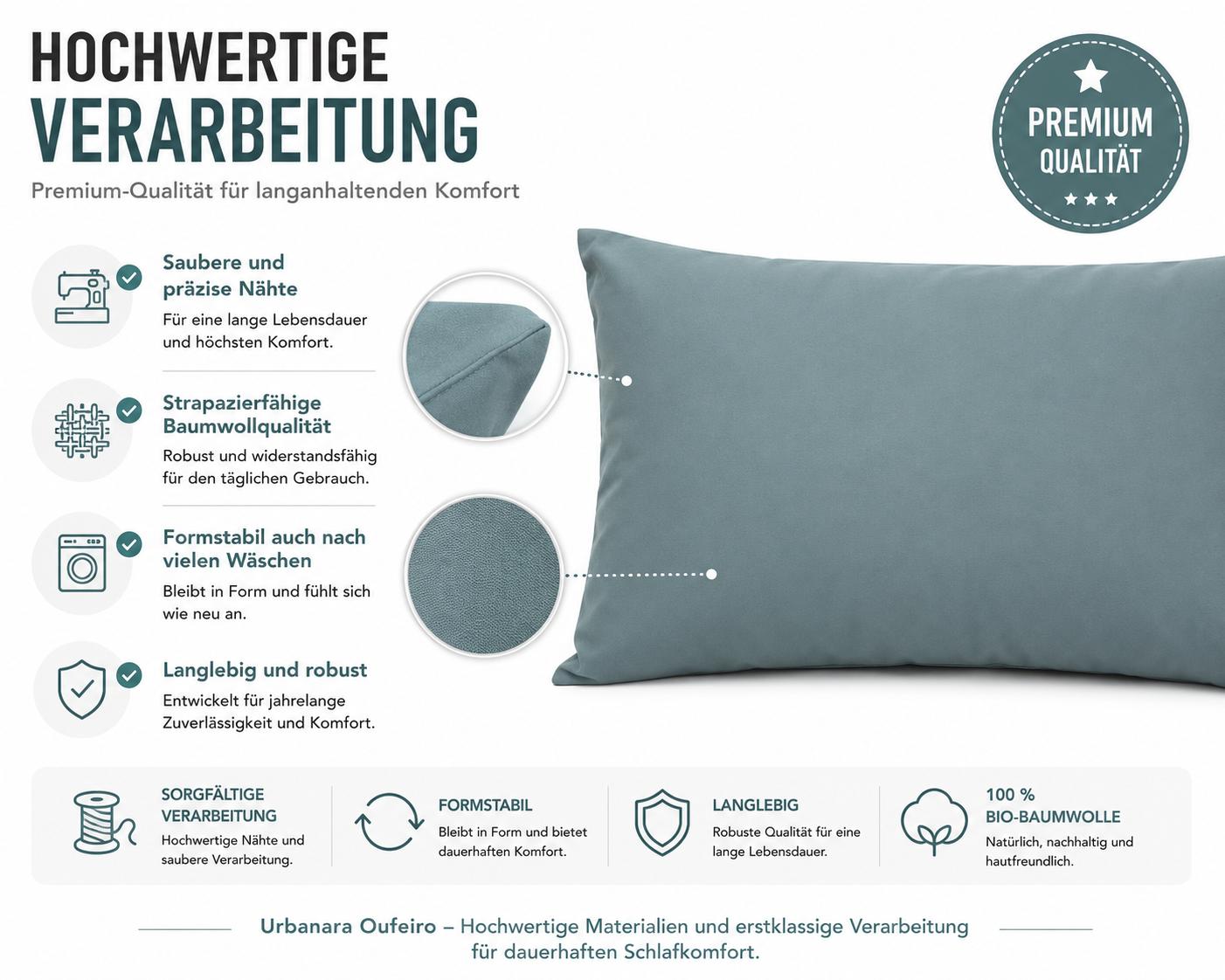 Urbanara Oufeiro Kissenbezug Blasses Petrol 100% Baumwolle 70 x 90 cm