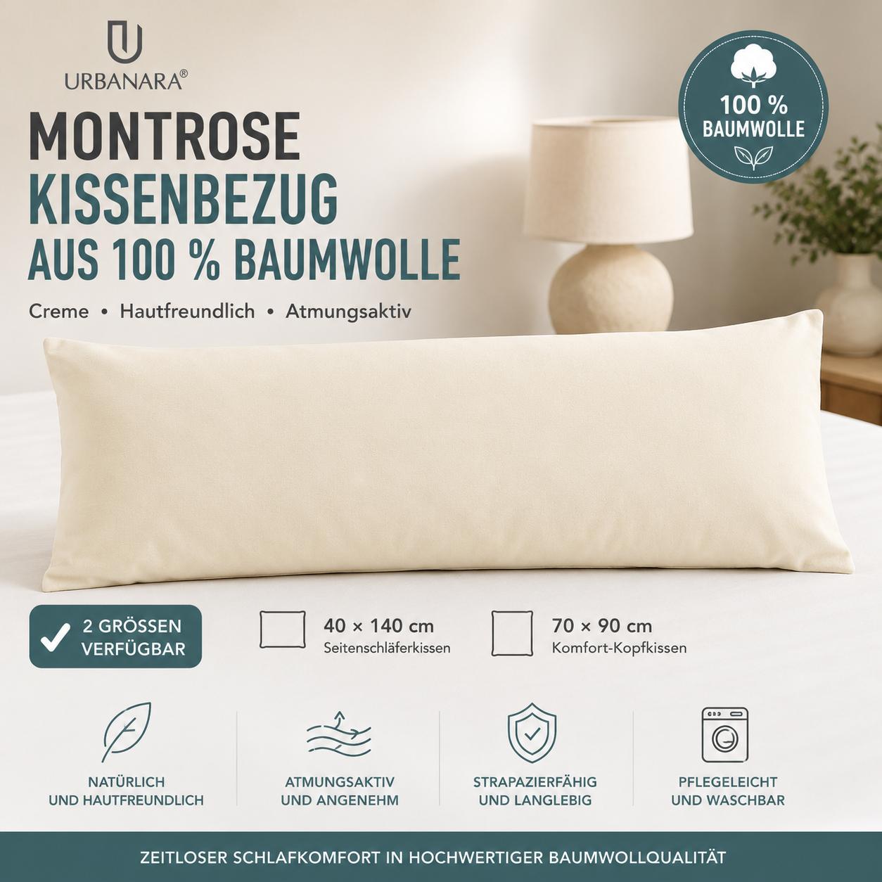 Urbanara Montrose Kissenbezug Creme – 100% Baumwolle