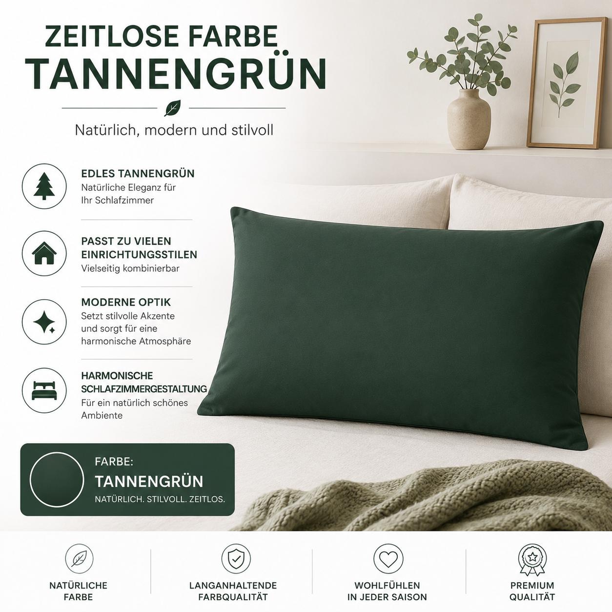 Urbanara Manteigas Kissenbezug Tannengrün 70x90 cm – 100% Bio-Baumwolle