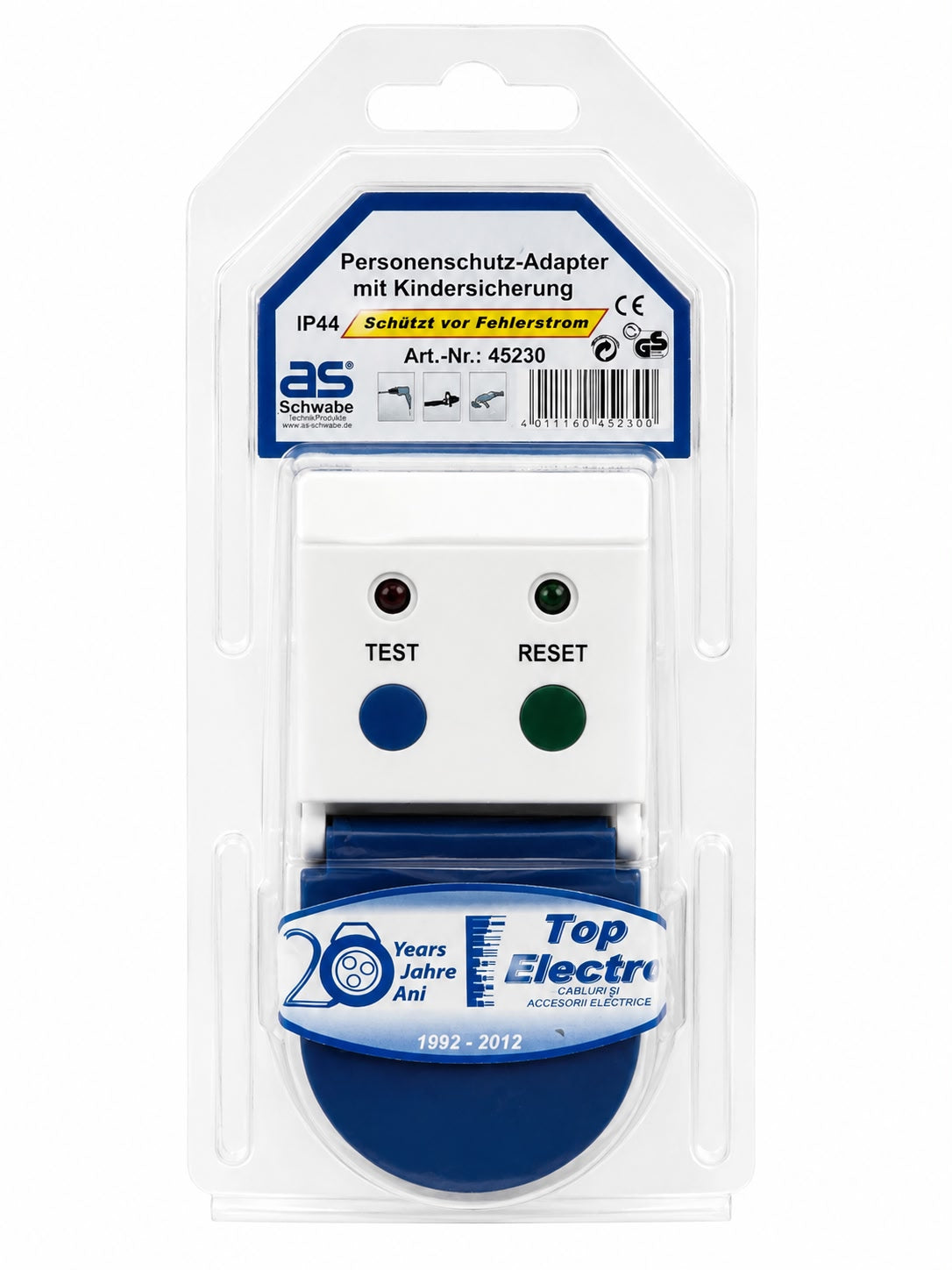 Personenschutz-Adapter FI Schutzschalter IP44 mit Kindersicherung 45230