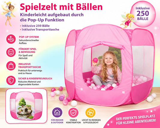 Spielzelt mit 250 Bällen Zelt Rosa Kinderzelt Kinder Spiele Bällebad Neu