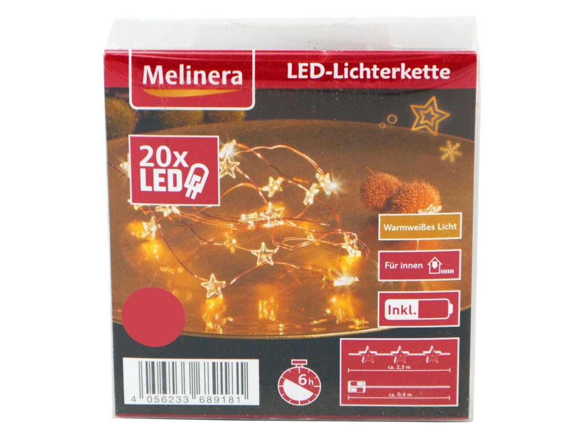 Melinera LED-Lichterkette 20x LED Weihnachtsdeko 2,3 m 6-std Weihnachten