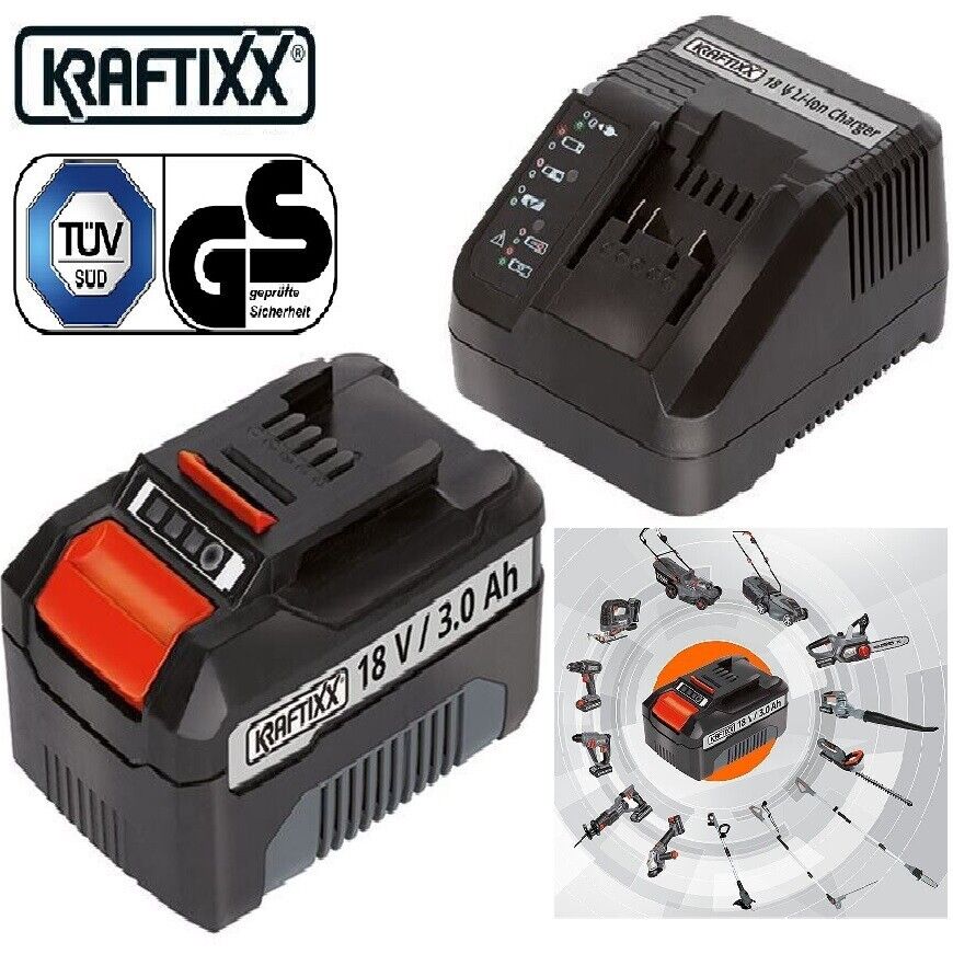 KRAFTIXX Akku und Ladegerät 18V 3.0Ah Lithium-Ionen- Starter Kit Neu