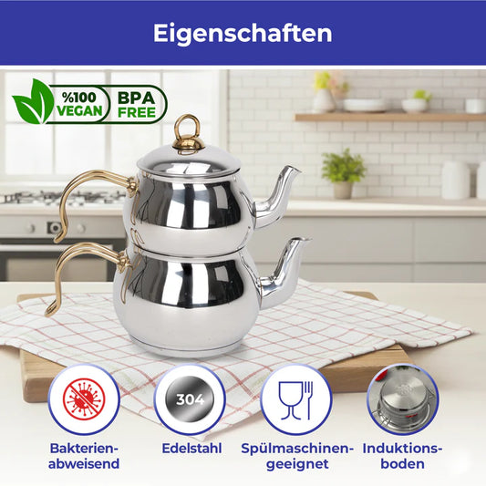 Teekanne Set – 304 Edelstah 18/10l | Induktionsgeeignet | Spülmaschinenfest BONERA