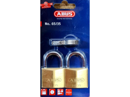 ABUS 35124 65/35 2 Stück Vorhängeschloss aus Messing 35 mm