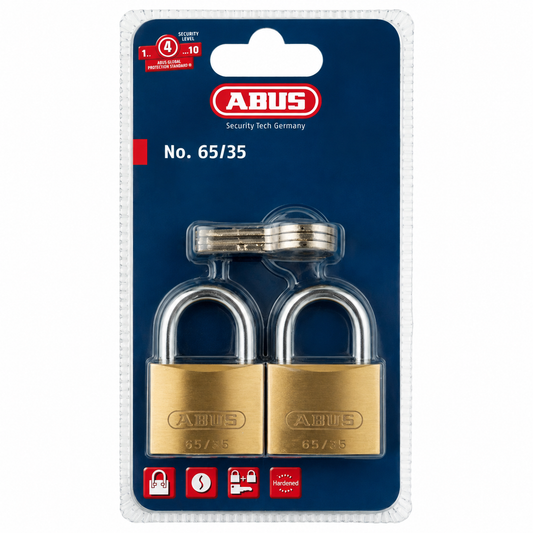 ABUS 35124 65/35 Vorhängeschloss aus Messing 35 mm 2 Stück
