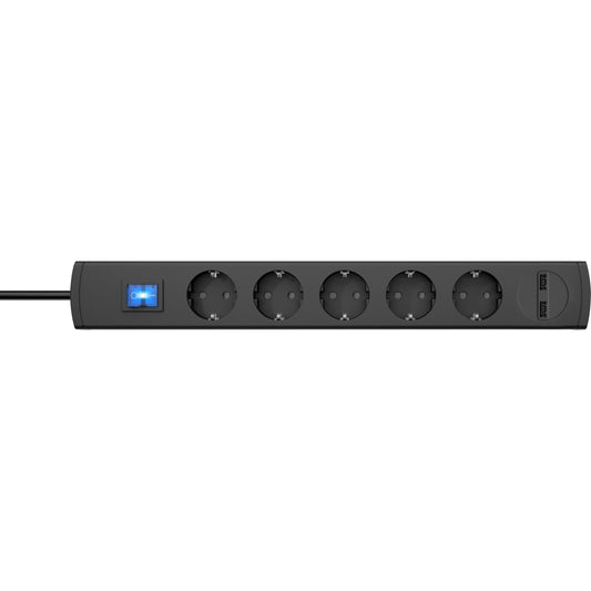 Kopp DUOversal® plus 5-/10-fach Steckdosenleiste 1,4m mit doppelten Steckplätzen + 2x USB-Anschluss + Schalter + Berührungsschutz + großer Abstand + anschraubbar I Anthrazit – 234905003
