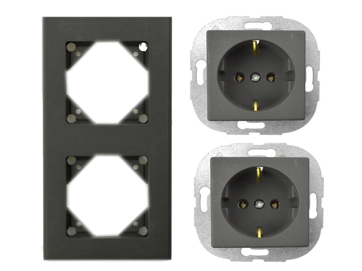 3er Set REV Ritter 2-Fach Rahmen + 2x Schutzkontakt Steckdosen