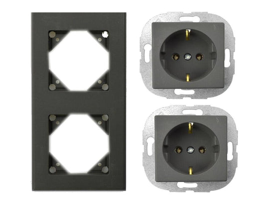 3er Set REV Ritter 2-Fach Rahmen + 2x Schutzkontakt Steckdosen