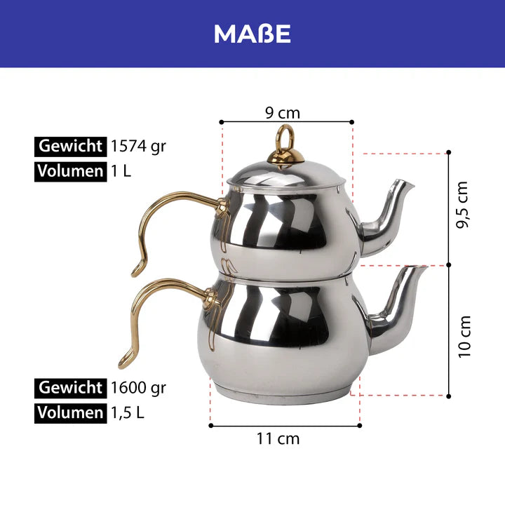 Teekanne Set – 304 Edelstah 18/10l | Induktionsgeeignet | Spülmaschinenfest BONERA
