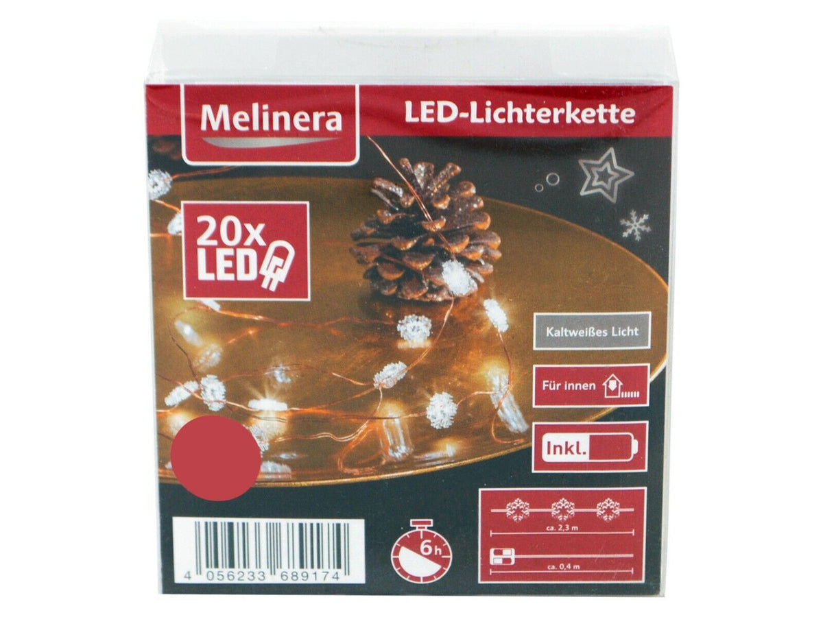 Melinera LED-Lichterkette 20x LED Weihnachtsdeko 2,3 m 6-std Weihnachten