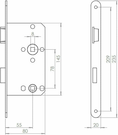 ABUS Tür-Einsteckschloss ES Bad 55/20 MT L HG