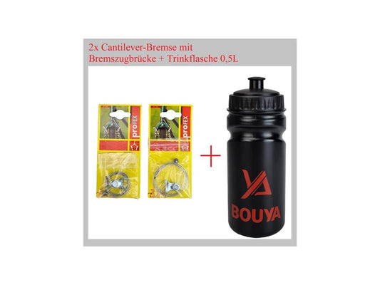2x ProFEX Querzug für Cantilever-Bremse mit Bremszugbrücke + Trinkflasche 0,5L