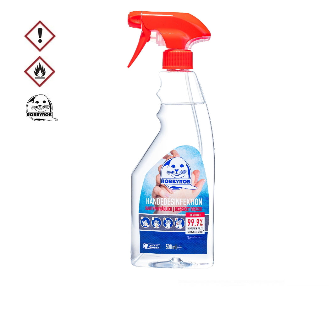 ROBBYROB Händedesinfektion flüssig 500ml – 2er Pack 1 Liter Zuverlässige Hand-Hygiene im Set  Beseitigt 99,9% Bakterien & Viren