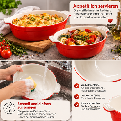 CROFTON Auflaufformen 2er Set Steinzeug Backform Ofenform Rot 20 & 24 cm
