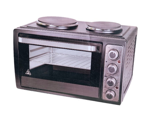 Team Kalorik Kleinküche mit Multiofen und 2 Kochplatten (bis 230°C), 28 l Innenraumvolumen, 3100 W, Metall/Glas, Schwarz, TKG MK 1002