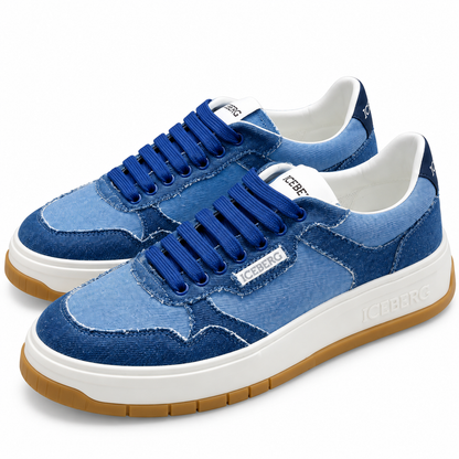 ICEBERG Sneaker Herren Blau Denim Jeans Schuhe Low Top Weiß