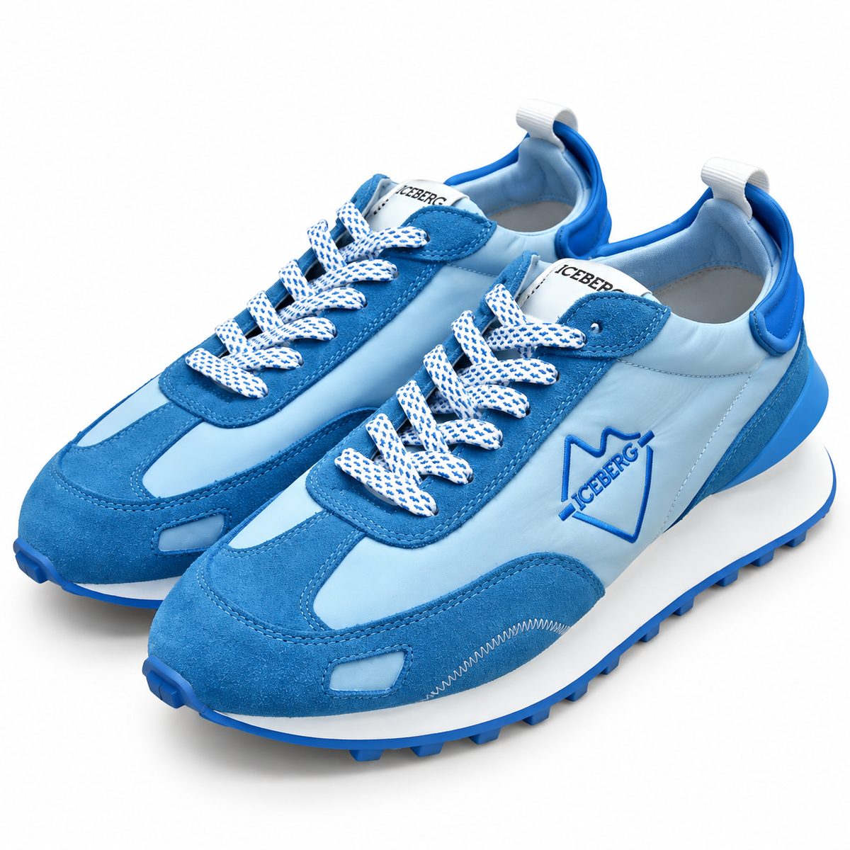ICEBERG Herren Sneaker Gr. 42 Blau Hellblau Designer Schuhe Retro Low Top