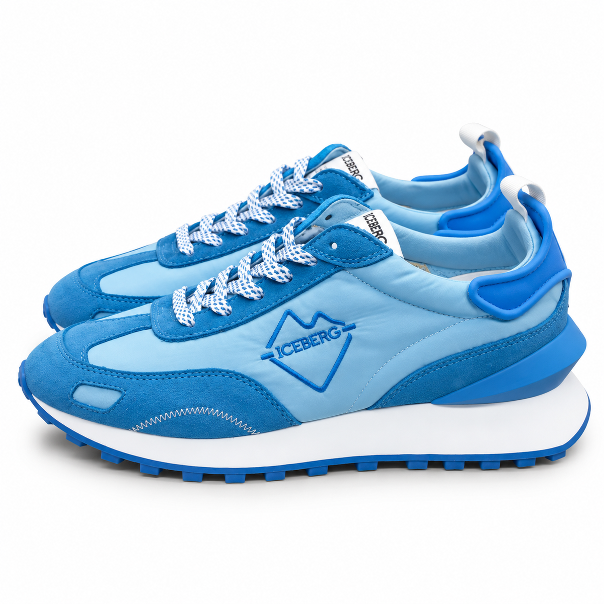 ICEBERG Herren Sneaker Gr. 42 Blau Hellblau Designer Schuhe Retro Low Top