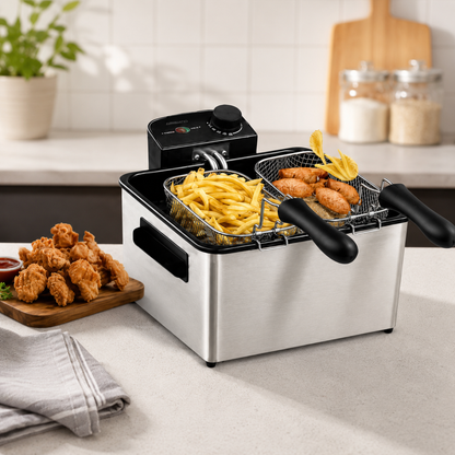 Ambiano XL Kaltzonen-Fritteuse 5L 2000W Edelstahl mit 3 Frittierkörben