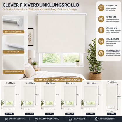 2x Clever Fix Verdunklungsrollo Fensterrollo Sichtschutz & Sonnenschutz