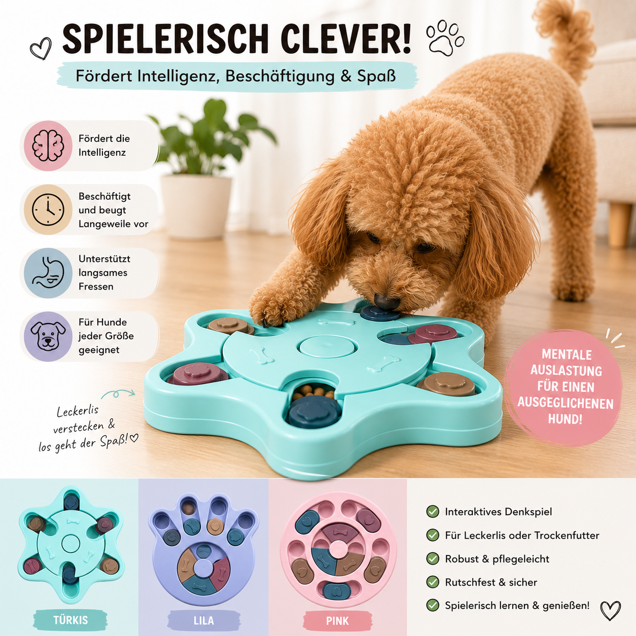 Romeo Intelligenzspielzeug für Hunde Interaktiver Futterspender & Leckerli-Spiel Denkspiel Hund
