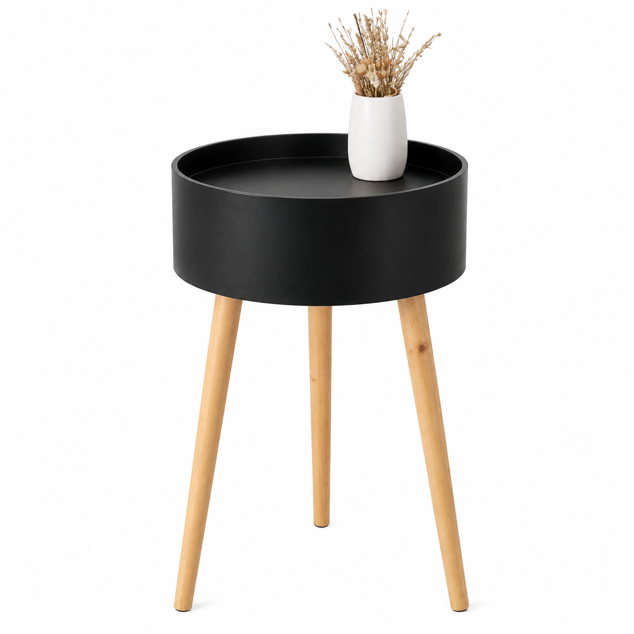HOME CREATION Beistelltisch mit Stauraum Ø 38 cm Couchtisch Nachttisch Schwarz/Weiß