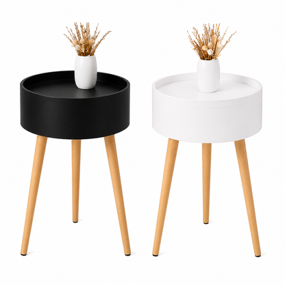 HOME CREATION Beistelltisch mit Stauraum Ø 38 cm Couchtisch Nachttisch Schwarz/Weiß