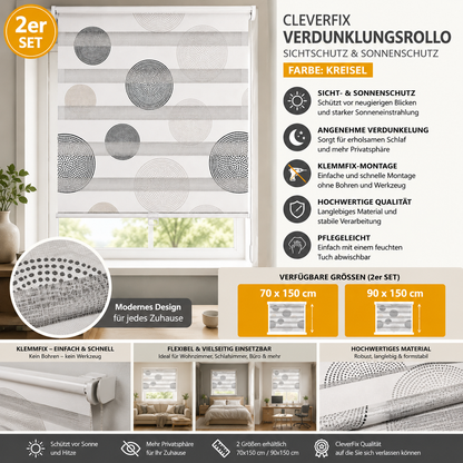Verdunklungsrollo CleverFix Dav&Night Sichtschutz Rollo Kreisel 2 Stück