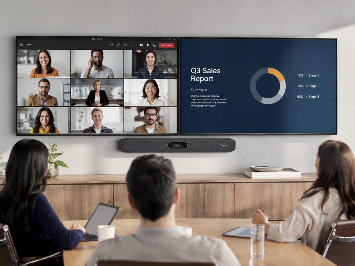Poly Studio X50 4K Videokonferenzsystem mit 2 Monitoren & Netzkabel