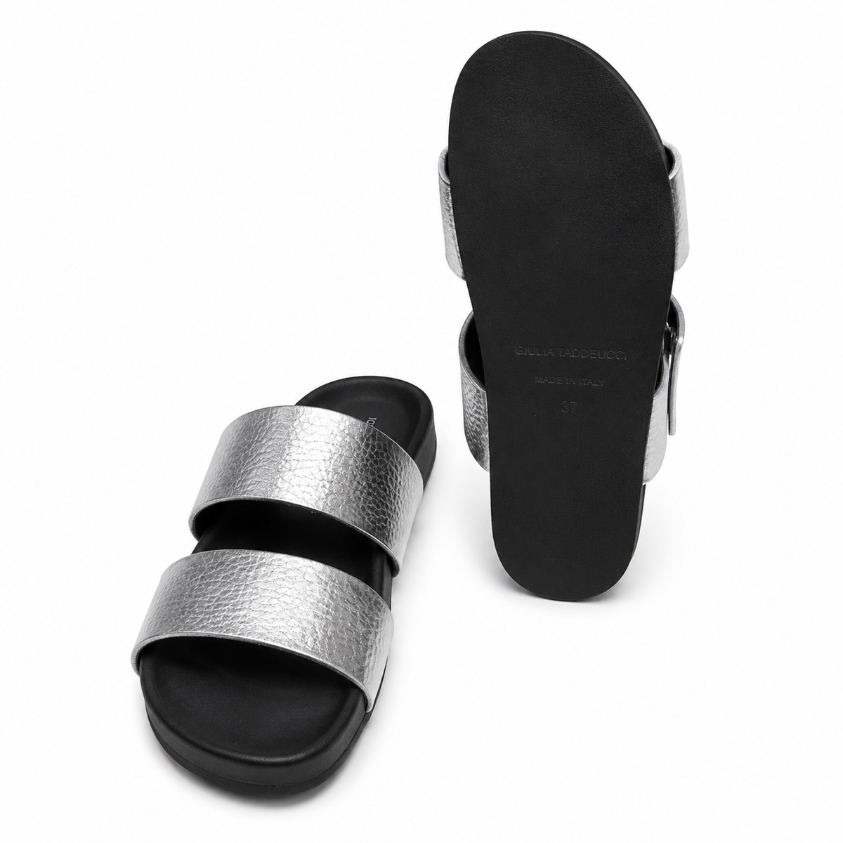 Giulia Taddeucci Damen Pantoletten Sandalen Alce Argento Silber Leder Made in Italy